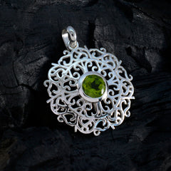 Riyo Smashing Gemstone Round Faceted Green Peridot Sterling Silver Pendant Gift For Christmas