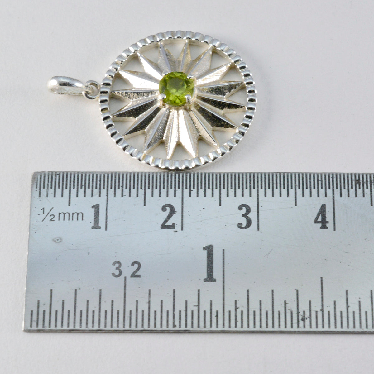 Riyo Nice Gemstone Round Faceted Green Peridot 984 Sterling Silver Pendant Gift For Girlfriend