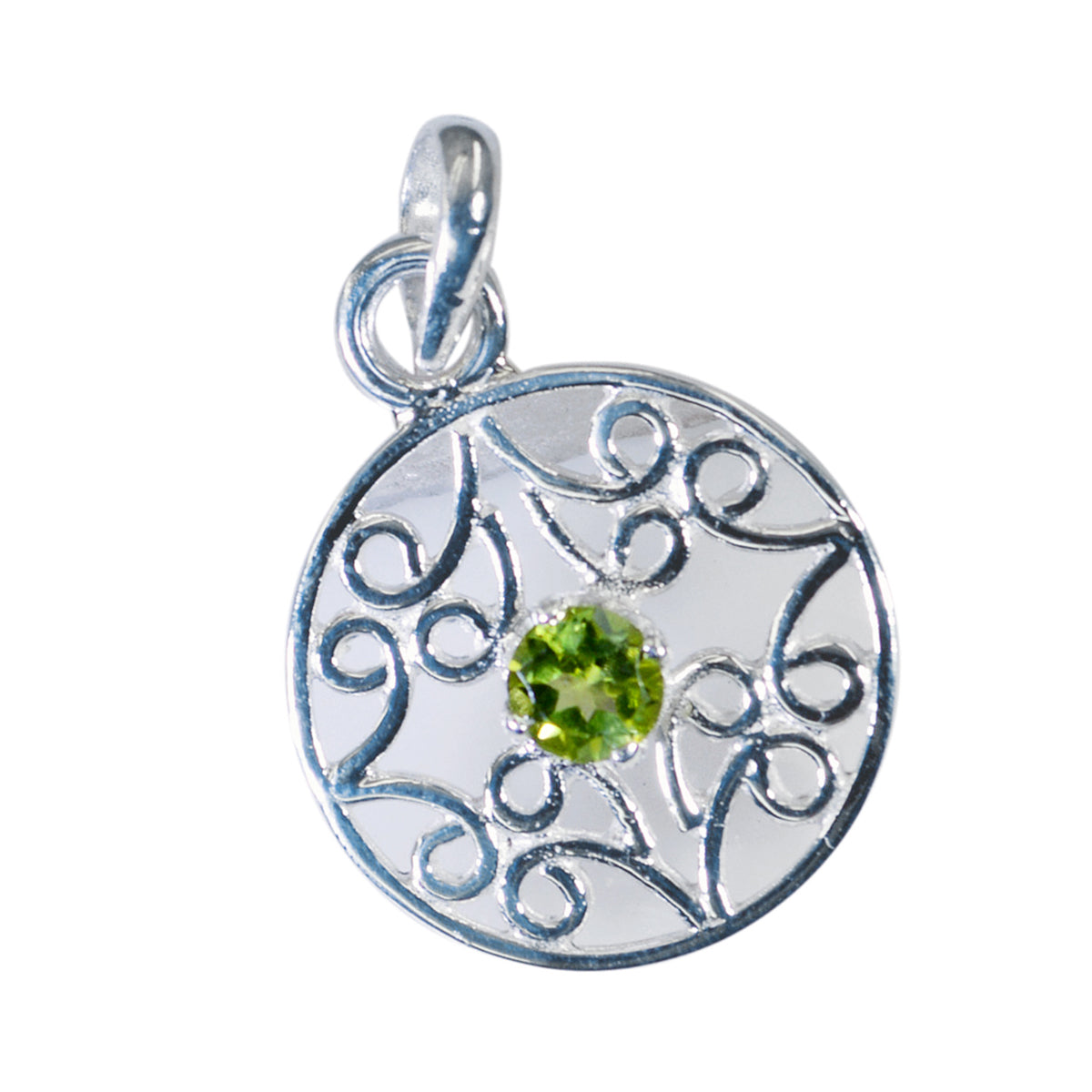 Riyo Spunky Gems Round Faceted Green Peridot Silver Pendant Gift For Wife