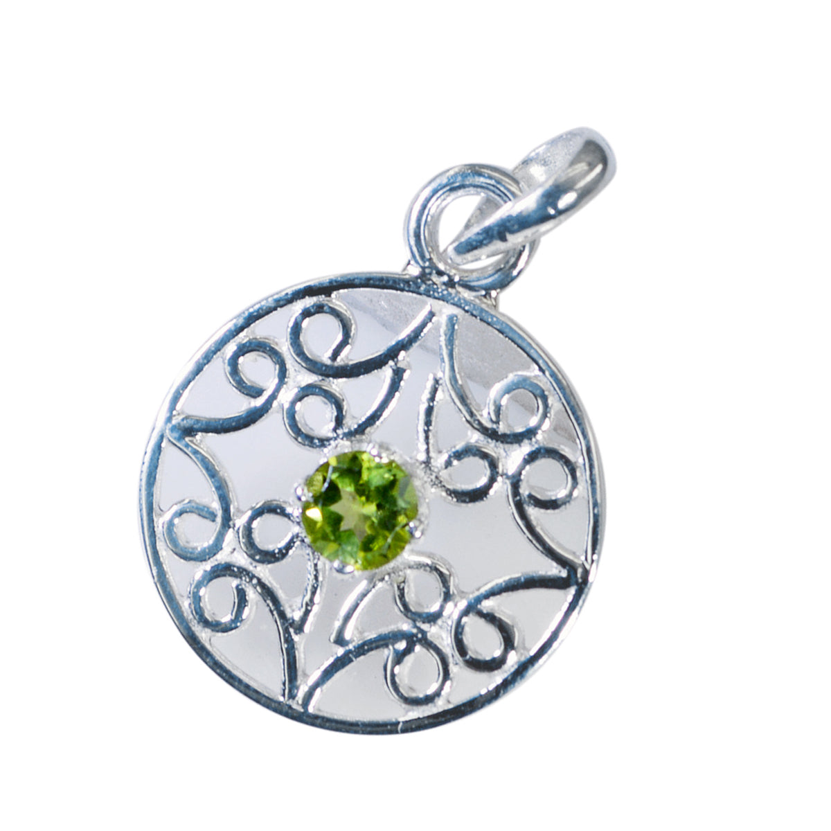 Riyo Spunky Gems Round Faceted Green Peridot Silver Pendant Gift For Wife