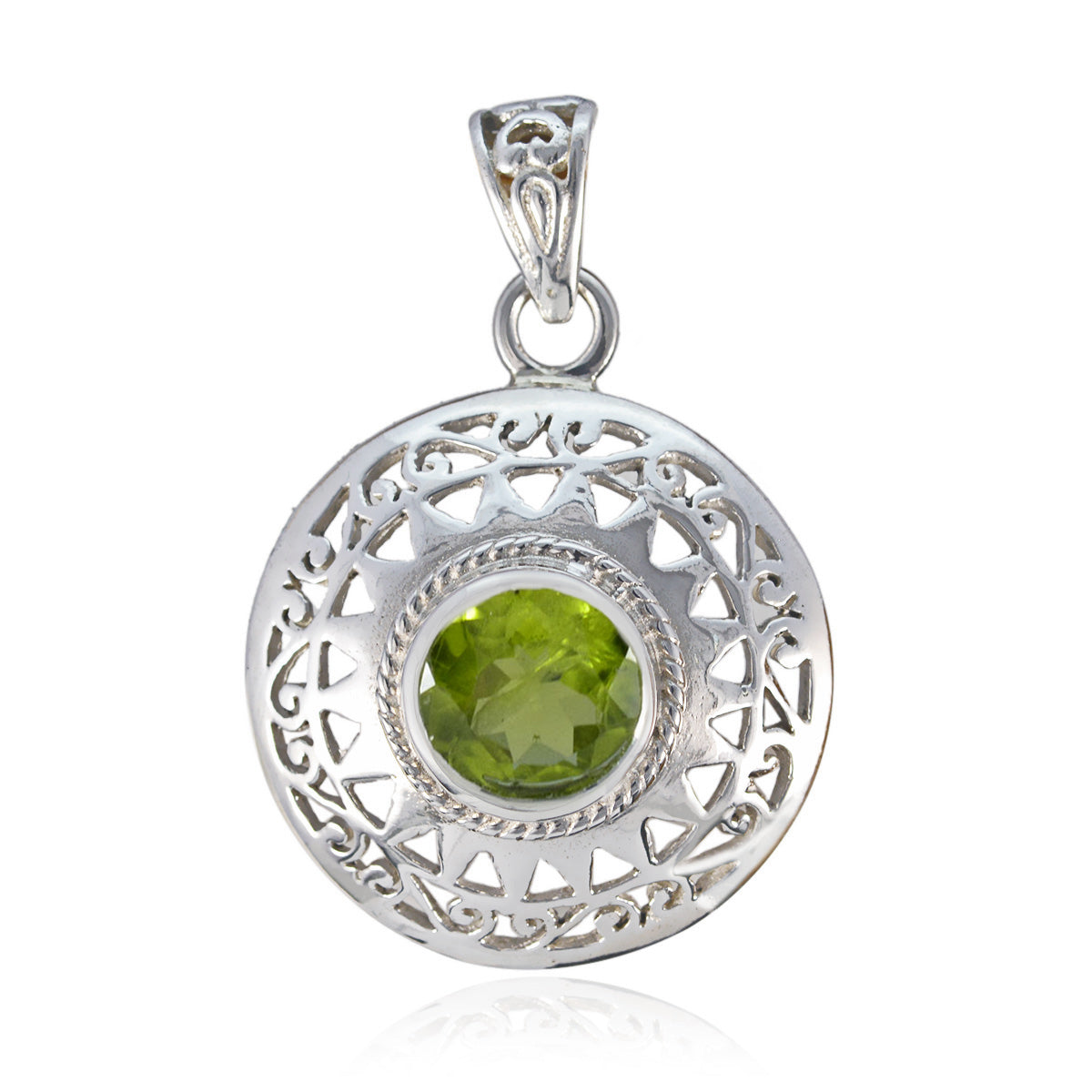 Riyo bonitas gemas redondas facetadas peridoto verde colgante de plata maciza regalo para el Viernes Santo