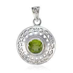 Riyo Nice Gems Round Faceted Green Peridot Solid Silver Pendant Gift For Good Friday