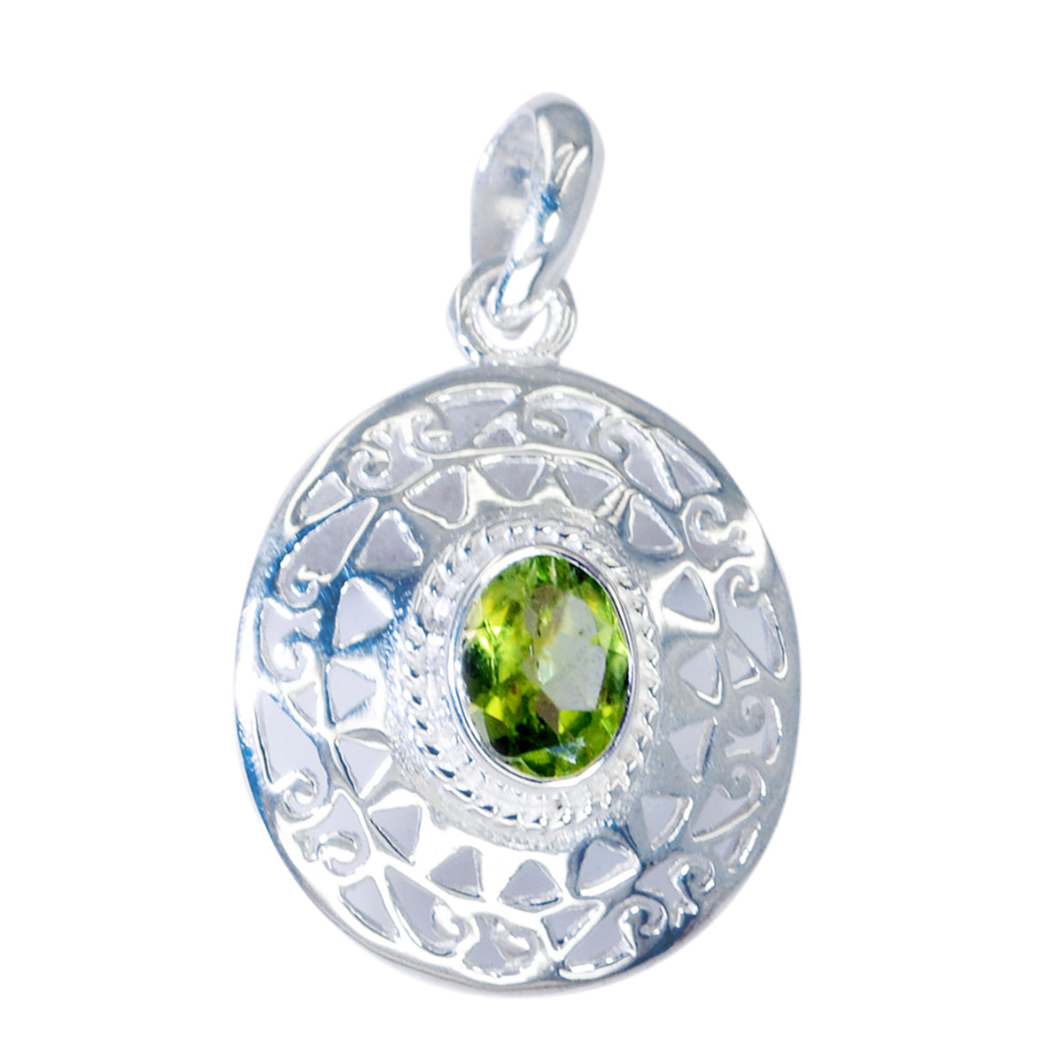 Riyo Handsome Gemstone Round Faceted Green Peridot Sterling Silver Pendant Gift For Friend