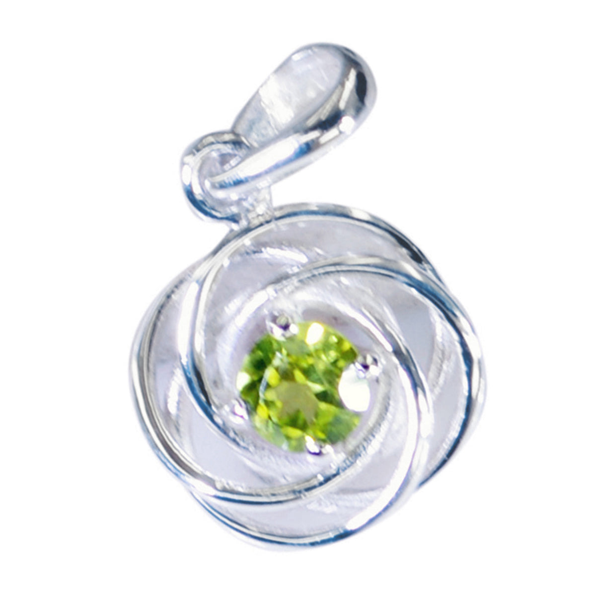 Riyo Prepossessing Gems Round Faceted Green Peridot Solid Silver Pendant Gift For Easter Sunday