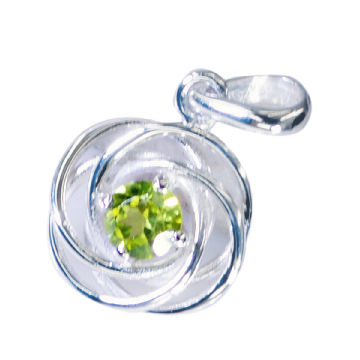Riyo Prepossessing Gems Round Faceted Green Peridot Solid Silver Pendant Gift For Easter Sunday
