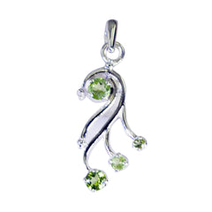 Riyo Glamorous Gems Round Faceted Green Peridot Solid Silver Pendant Gift For Good Friday
