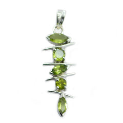 Riyo Alluring Gems Multi Faceted Green Peridot Silver Pendant Gift For Engagement