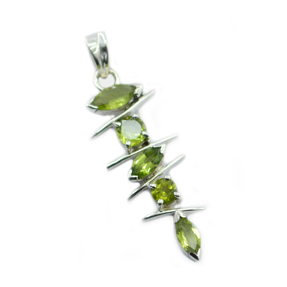 Riyo Alluring Gems Multi Faceted Green Peridot Silver Pendant Gift For Engagement