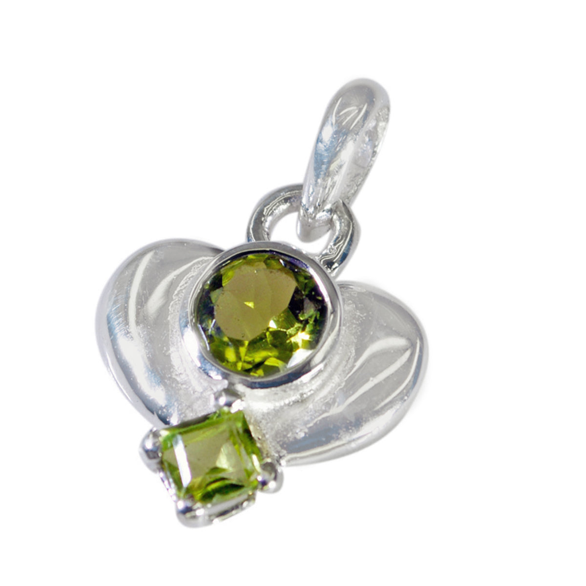 Riyo Beauteous Gems Multi Faceted Green Peridot Solid Silver Pendant Gift For Anniversary