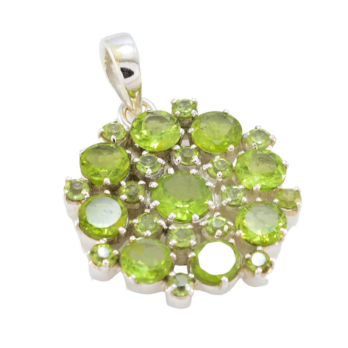Riyo Comely Gemstone Multi Faceted Green Peridot 1077 Sterling Silver Pendant Gift For Birthday