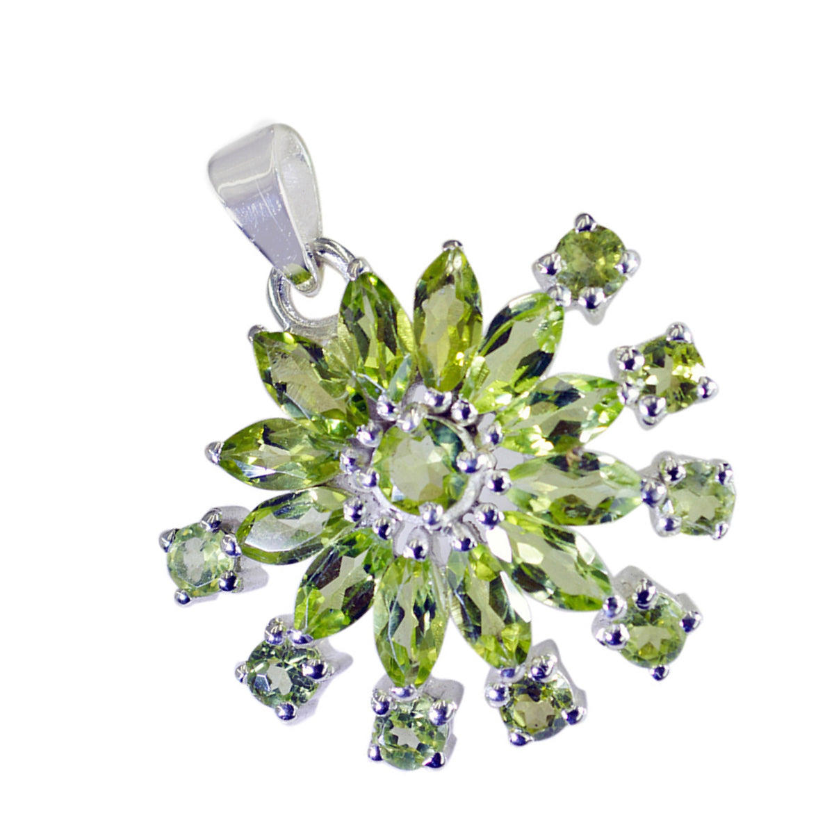 Riyo Genuine Gems Multi Faceted Green Peridot Solid Silver Pendant Gift For Easter Sunday