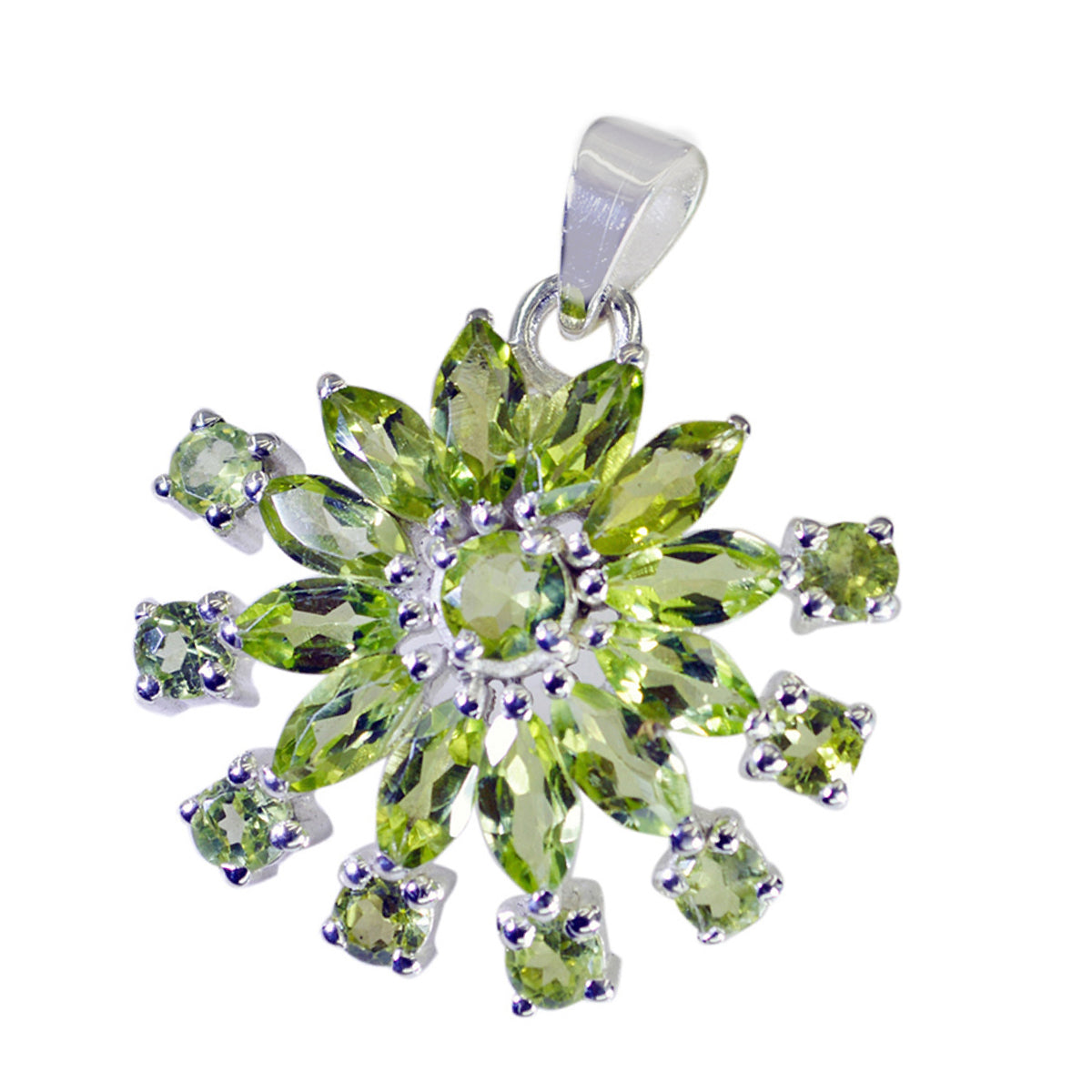 Riyo Genuine Gems Multi Faceted Green Peridot Solid Silver Pendant Gift For Easter Sunday