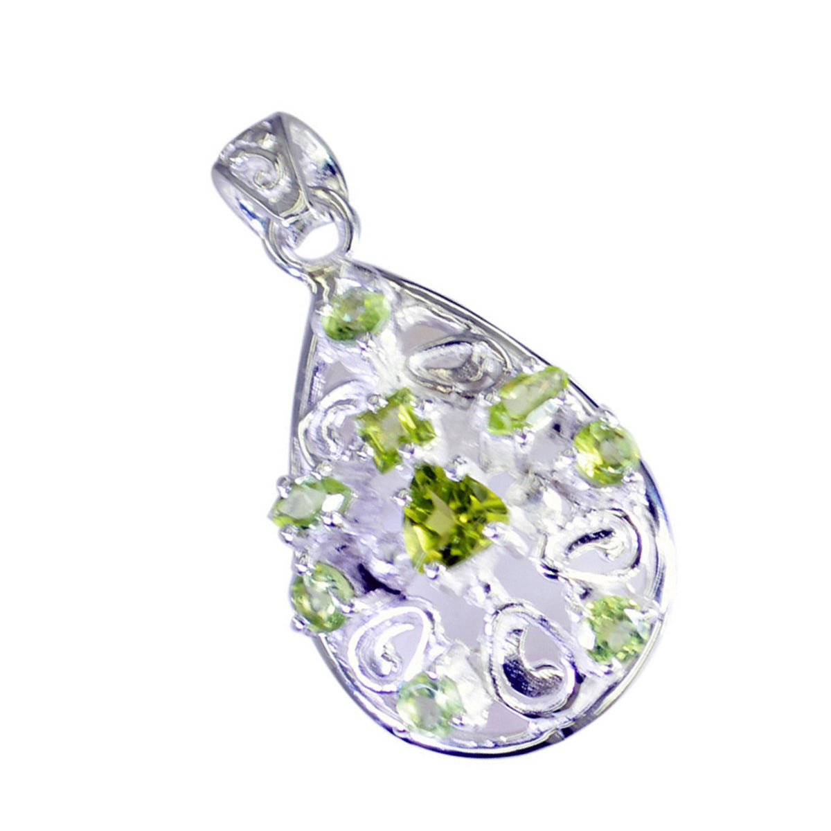 Riyo – pendentif en argent péridot vert à facettes multiples, pierres précieuses attrayantes, cadeau pour femme