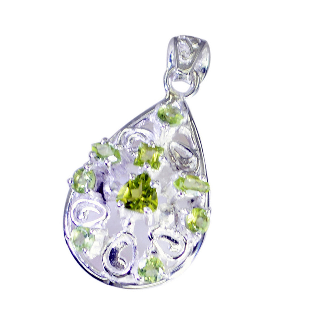 Riyo Attractive Gems Multi Faceted Green Peridot Silver Pendant Gift For Wife