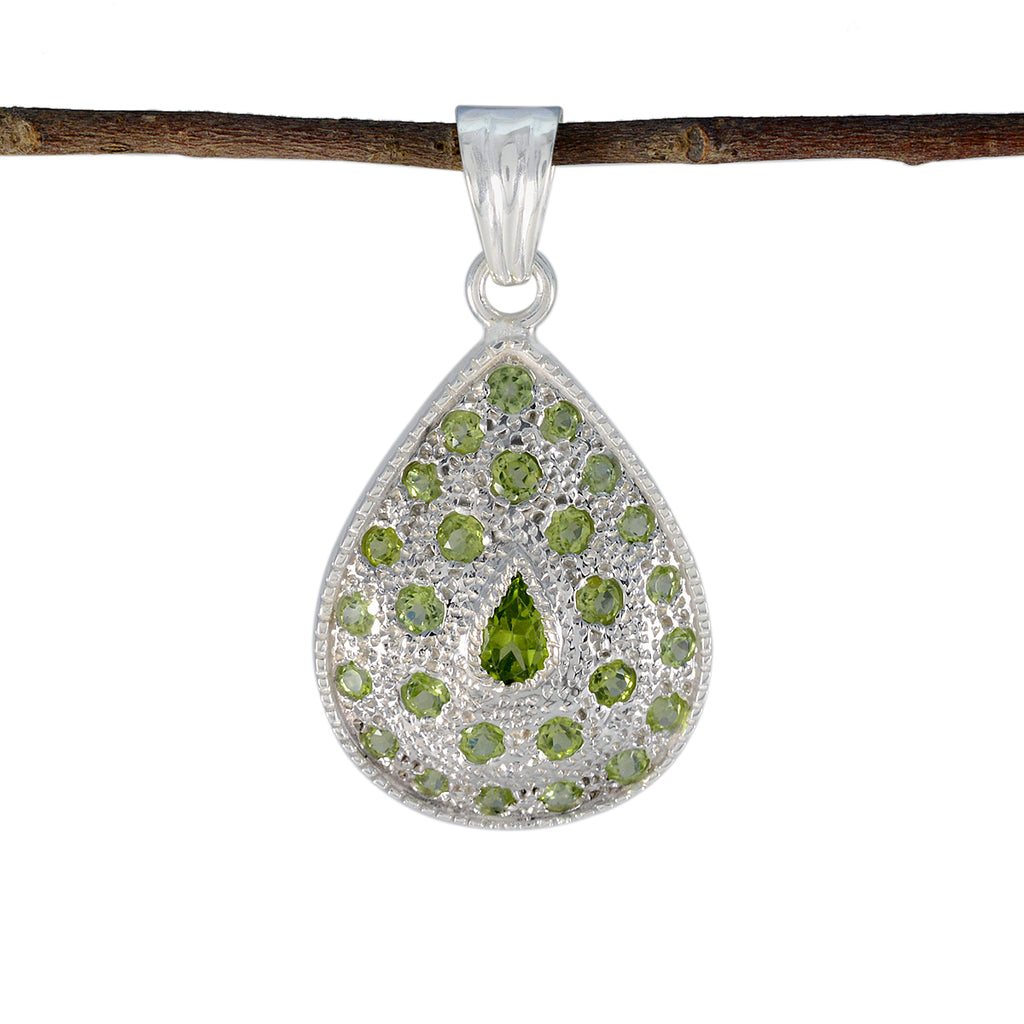 Riyo Nice Gems Multi Faceted Green Peridot Silver Pendant Gift For Sister