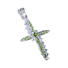 Riyo Ravishing Gems Round Faceted Green Peridot Silver Pendant Gift For Boxing Day
