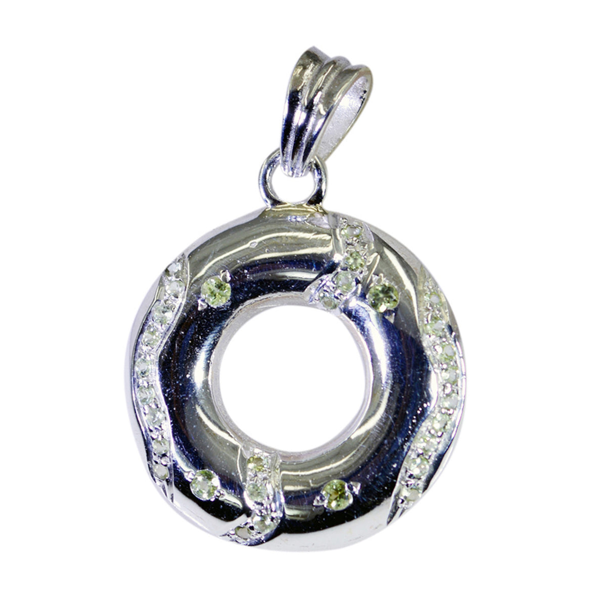 Riyo Beauteous Gemstone Round Faceted Green Peridot 1112 Sterling Silver Pendant Gift For Girlfriend