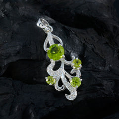 Colgante de plata maciza con peridoto verde facetado redondo con gemas agradables de riyo, regalo para boda