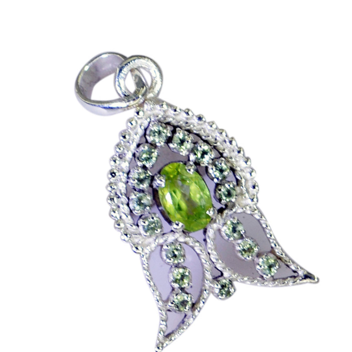 Riyo Easy Gemstone Round Faceted Green Peridot 1122 Sterling Silver Pendant Gift For Good Friday