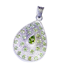 Riyo Knockout Gems Multi Faceted Green Peridot Solid Silver Pendant Gift For Anniversary