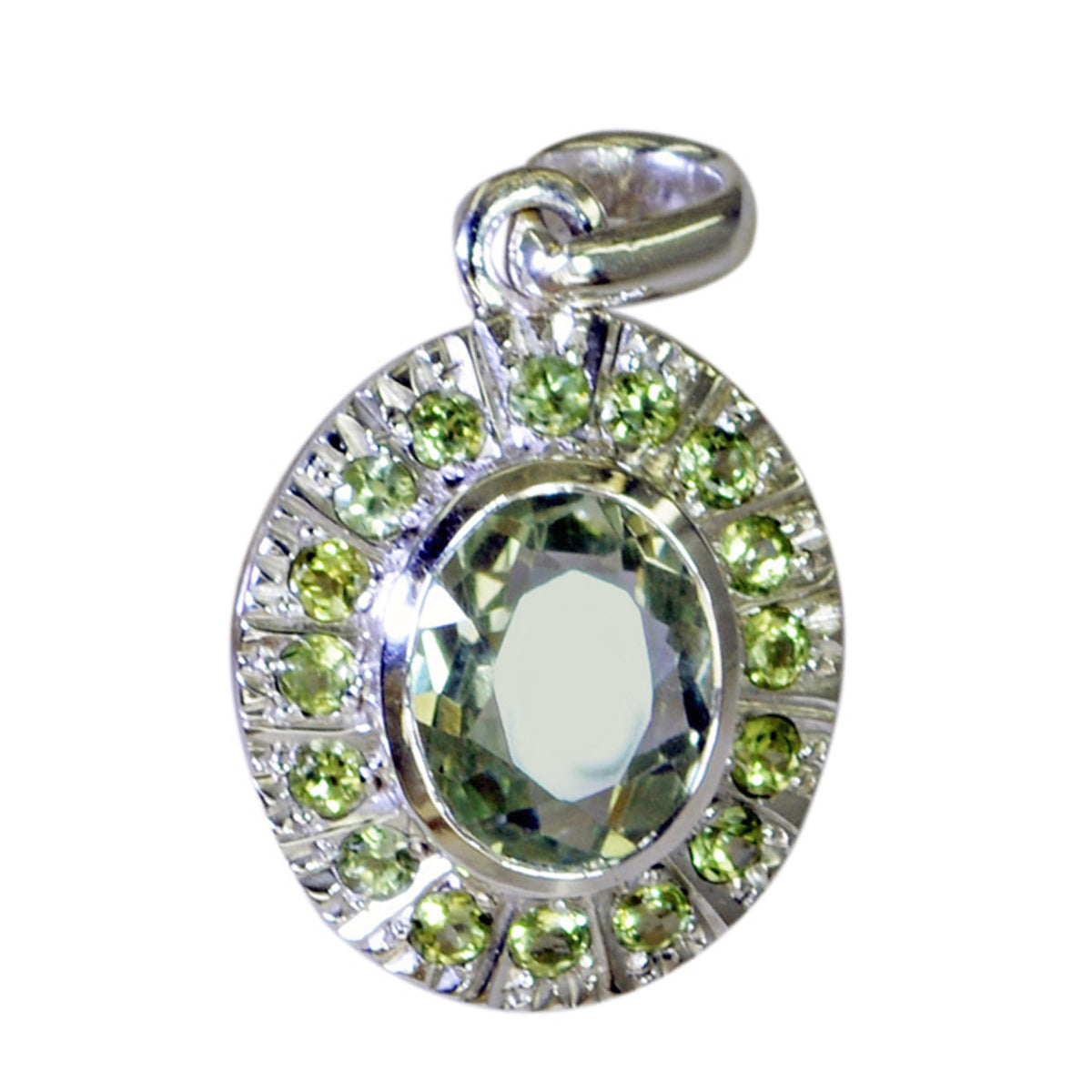 Riyo Fanciable Gems Multi Facet Groene Peridot Zilveren Hanger Cadeau voor tweede kerstdag