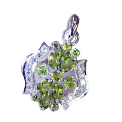 Riyo Beddable Gemstone Multi Faceted Green Peridot Sterling Silver Pendant Gift For Christmas