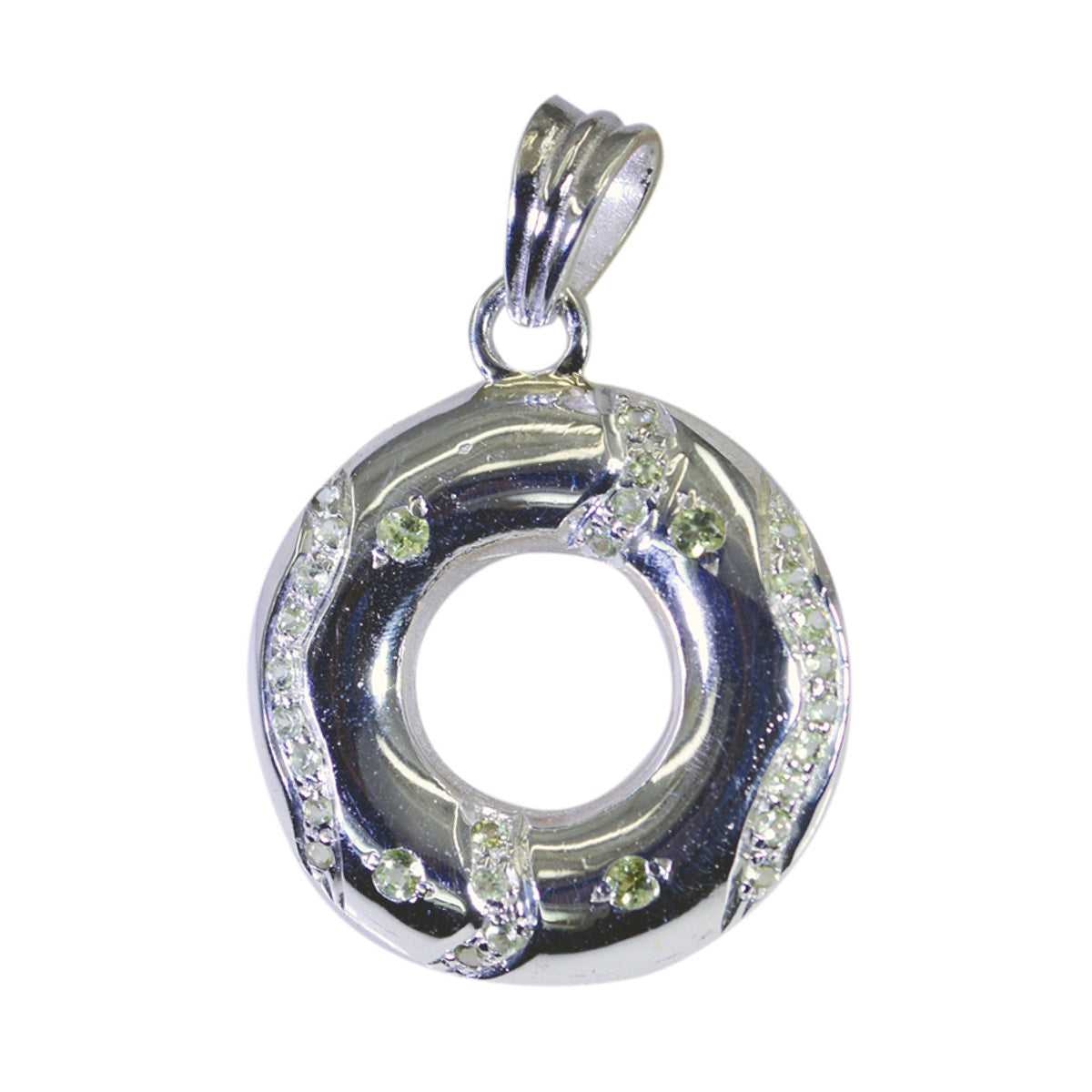 Riyo Easy Gems Round Faceted Green Peridot Solid Silver Pendant Gift For Easter Sunday