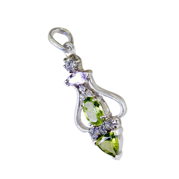 Riyo Ravishing Gemstone Multi Faceted Green Peridot Sterling Silver Pendant Gift For Friend