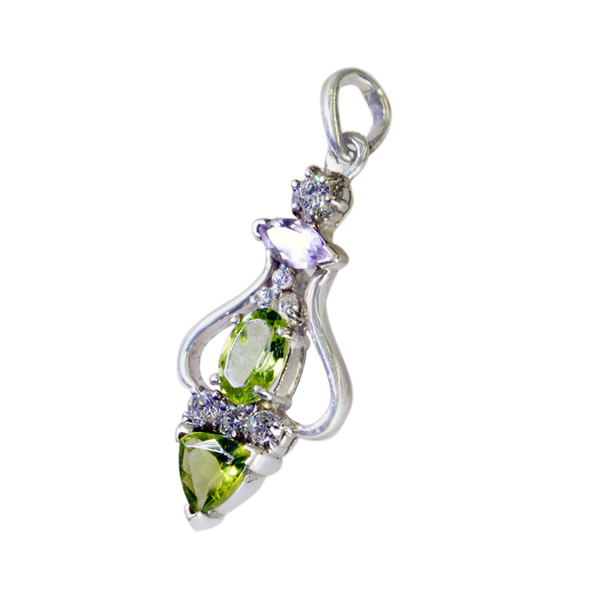 Riyo Ravishing Gemstone Multi Faceted Green Peridot Sterling Silver Pendant Gift For Friend