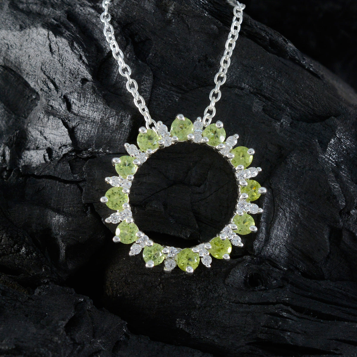 Riyo Smashing Gemstone Round Faceted Green Peridot 1146 Sterling Silver Pendant Gift For Good Friday