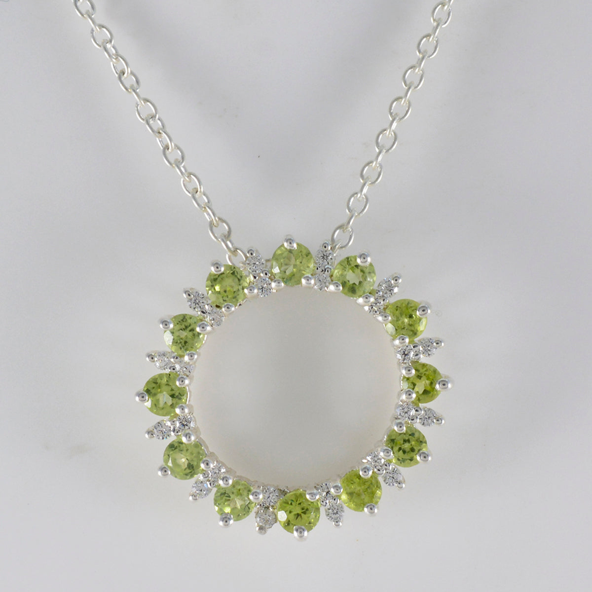 Riyo Smashing Gemstone Round Faceted Green Peridot 1146 Sterling Silver Pendant Gift For Good Friday