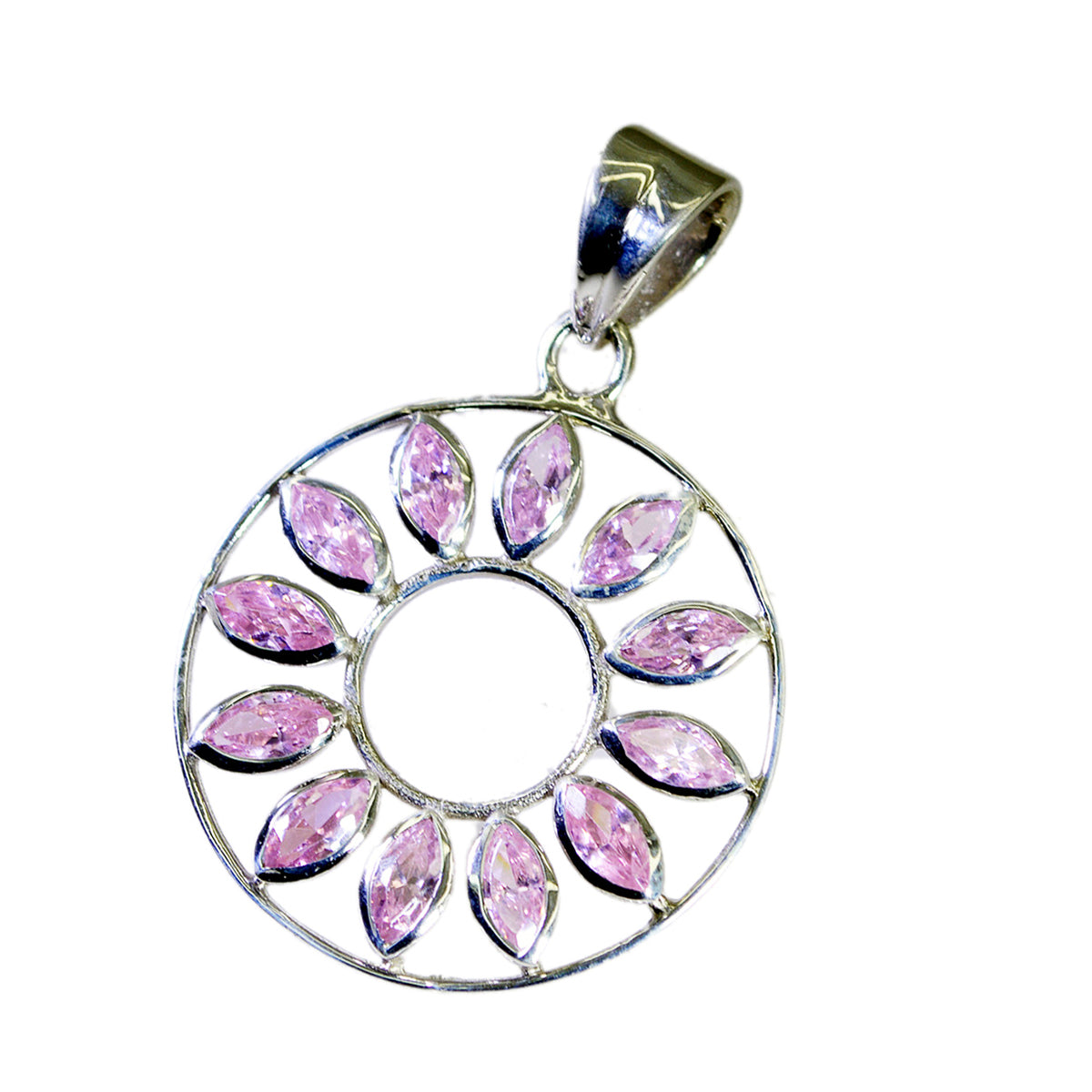 Riyo Hot Gems Marquise facettierter rosafarbener rosafarbener Cz-Silberanhänger, Geschenk für Frau