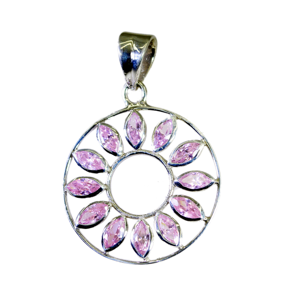 Riyo Hot Gems Marquise facettierter rosafarbener rosafarbener Cz-Silberanhänger, Geschenk für Frau