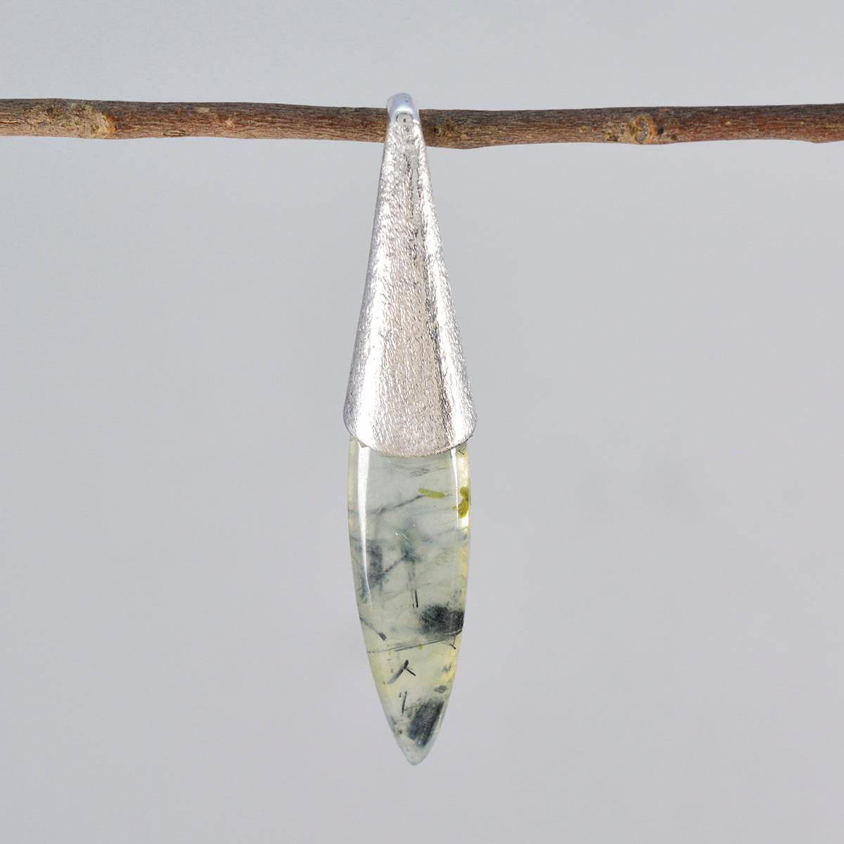 Riyo Natural Gems Marquise-Cabochon-Anhänger aus grünem Prehnit-Silber, Geschenk zur Verlobung