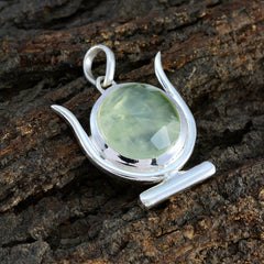 Riyo Heavenly Gemstone Round Checker Green Prehnite Sterling Silver Pendant Gift For Friend