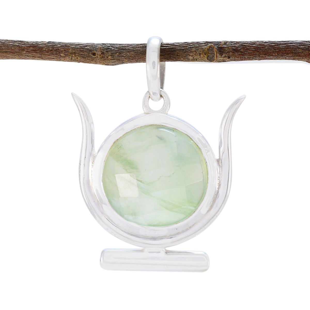 Подвеска из стерлингового серебра с зеленым драгоценным камнем Riyo Heavenly, круглая клетка в клетку, зеленый пренит, подарок для друга