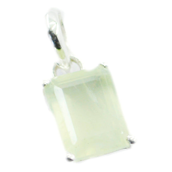 Riyo Beddable Gemstone Octagon Faceted Green Prehnite Sterling Silver Pendant Gift For Christmas