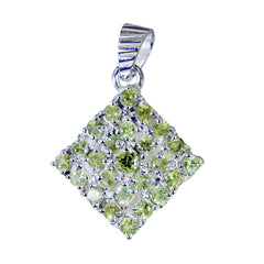 Riyo Genuine Gems Round Faceted Green Prehnite Solid Silver Pendant Gift For Wedding