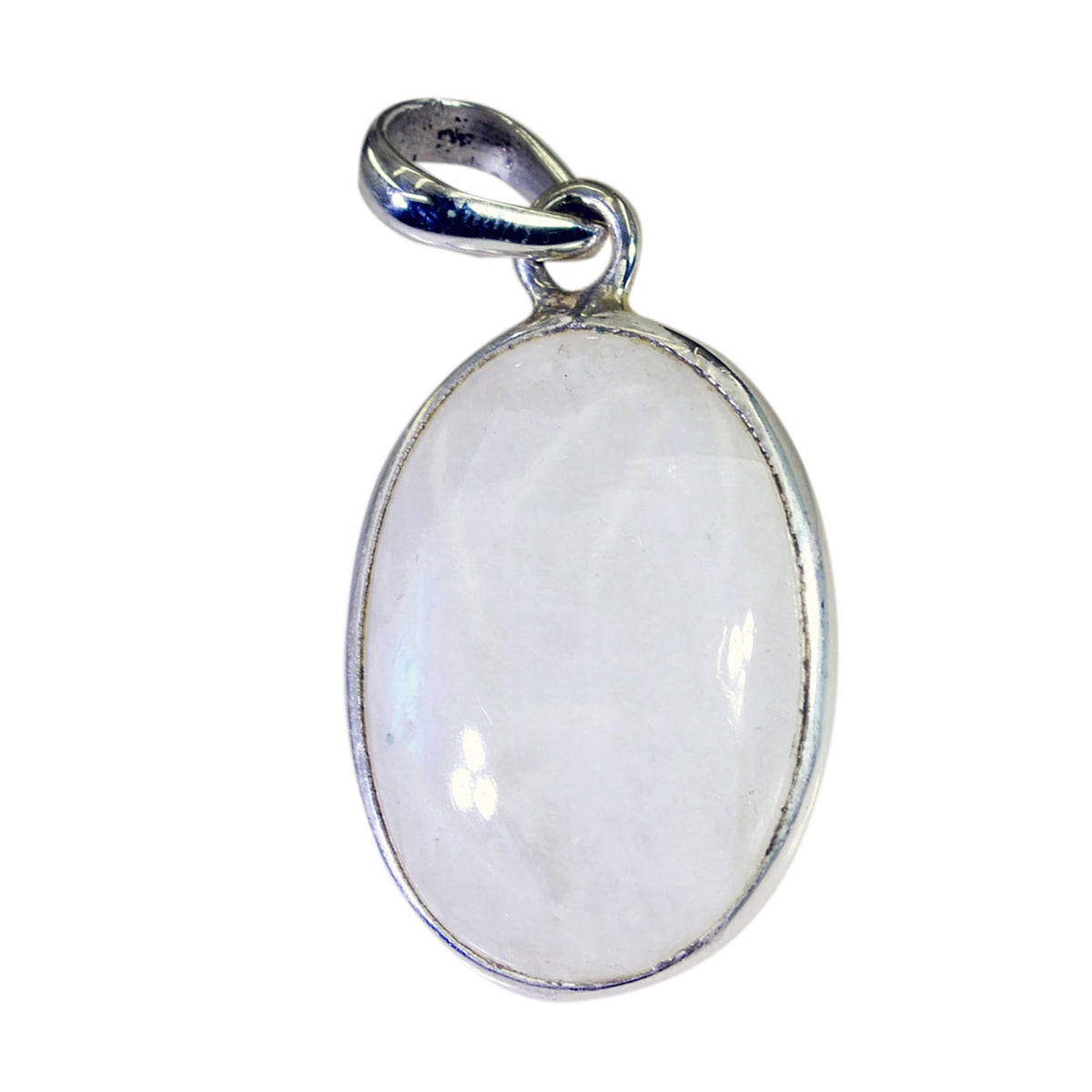 riyo graziose gemme ovale cabochon bianco arcobaleno pietra di luna ciondolo in argento regalo per Santo Stefano