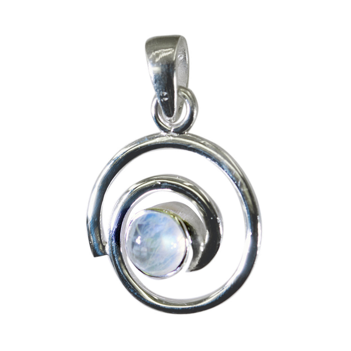 Riyo Exquisite Gems Round Cabochon White Rainbow Moonstone Solid Silver Pendant Gift For Easter Sunday