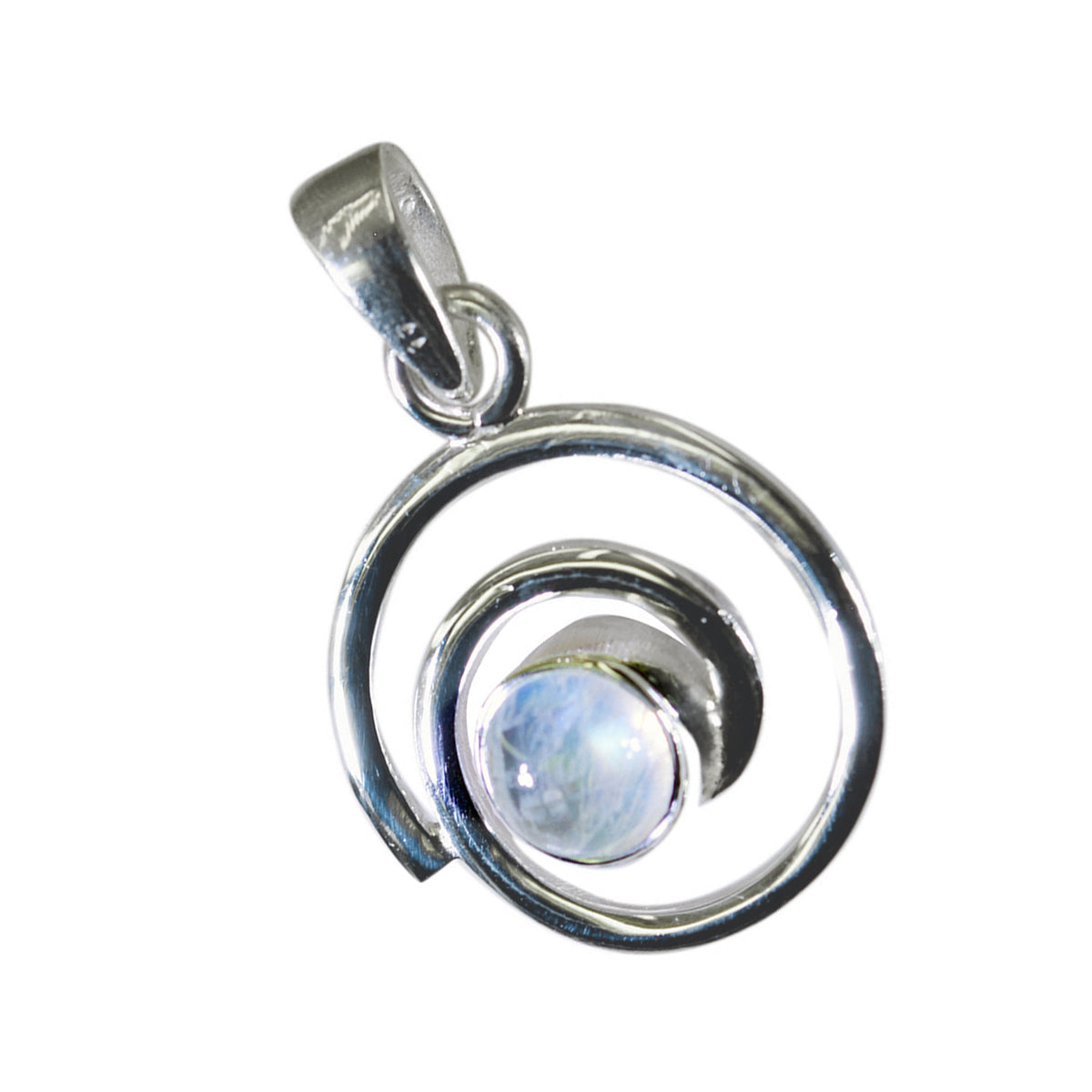 Riyo Exquisite Gems runder Cabochon-Anhänger aus weißem Regenbogen-Mondstein aus massivem Silber, Geschenk für Ostersonntag