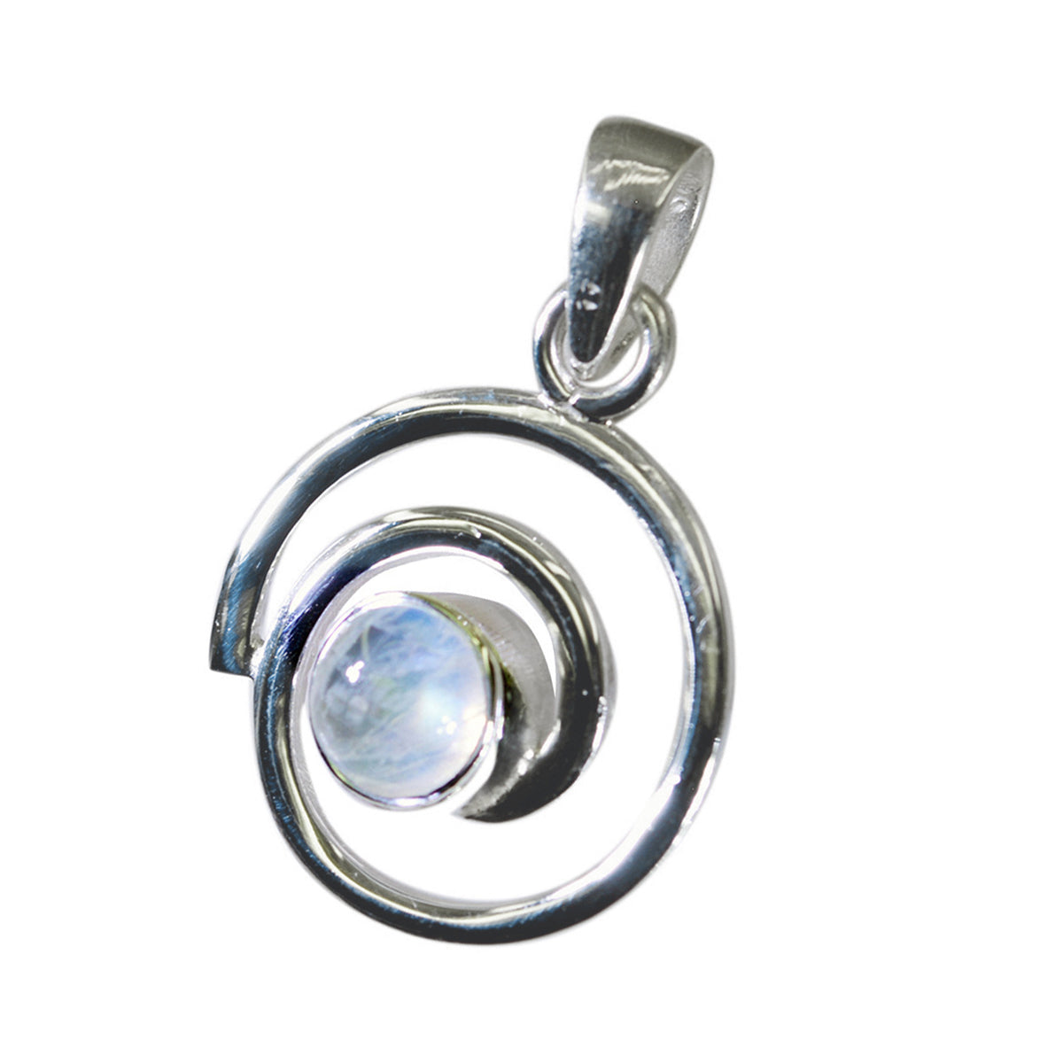 Riyo Exquisite Gems runder Cabochon-Anhänger aus weißem Regenbogen-Mondstein aus massivem Silber, Geschenk für Ostersonntag