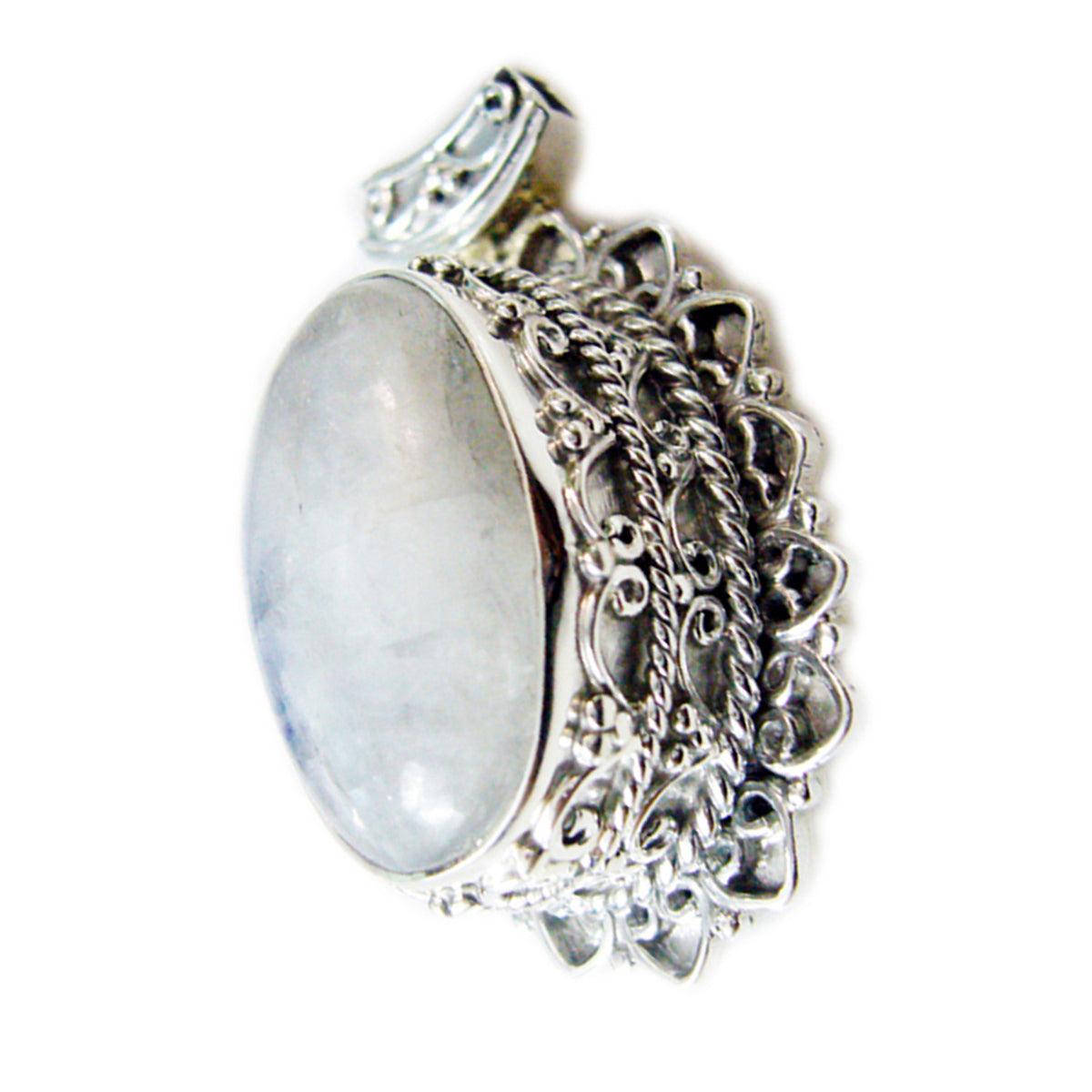 Riyo Beaut Gems Oval Cabochon White Rainbow Moonstone Solid Silver Pendant Gift For Easter Sunday