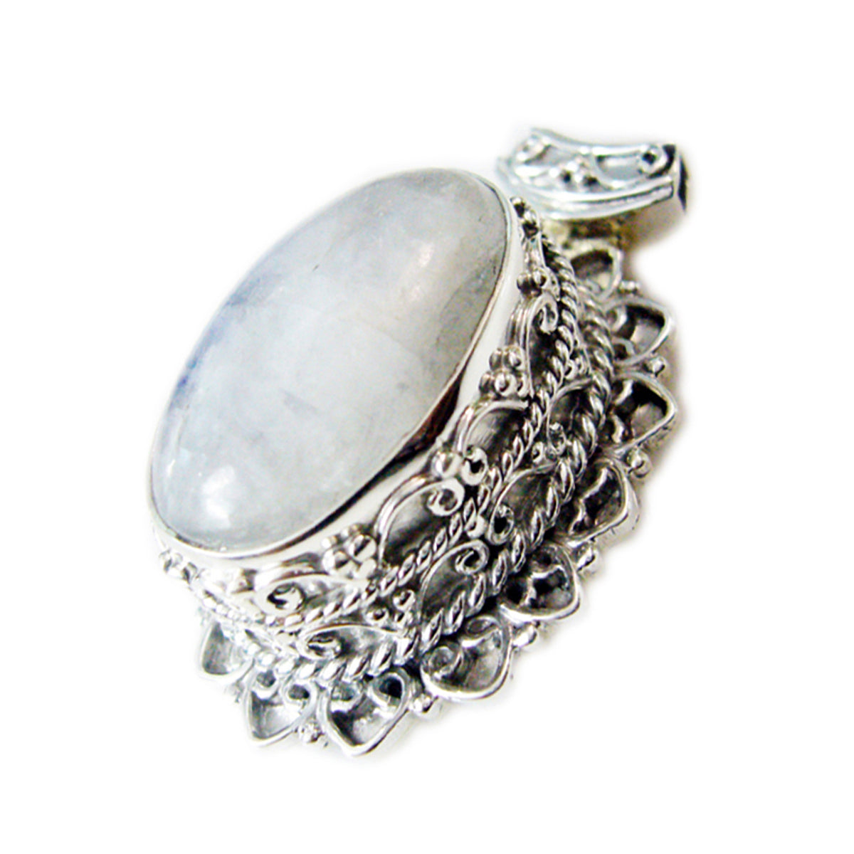 Riyo Beaut Gems Oval Cabochon White Rainbow Moonstone Solid Silver Pendant Gift For Easter Sunday