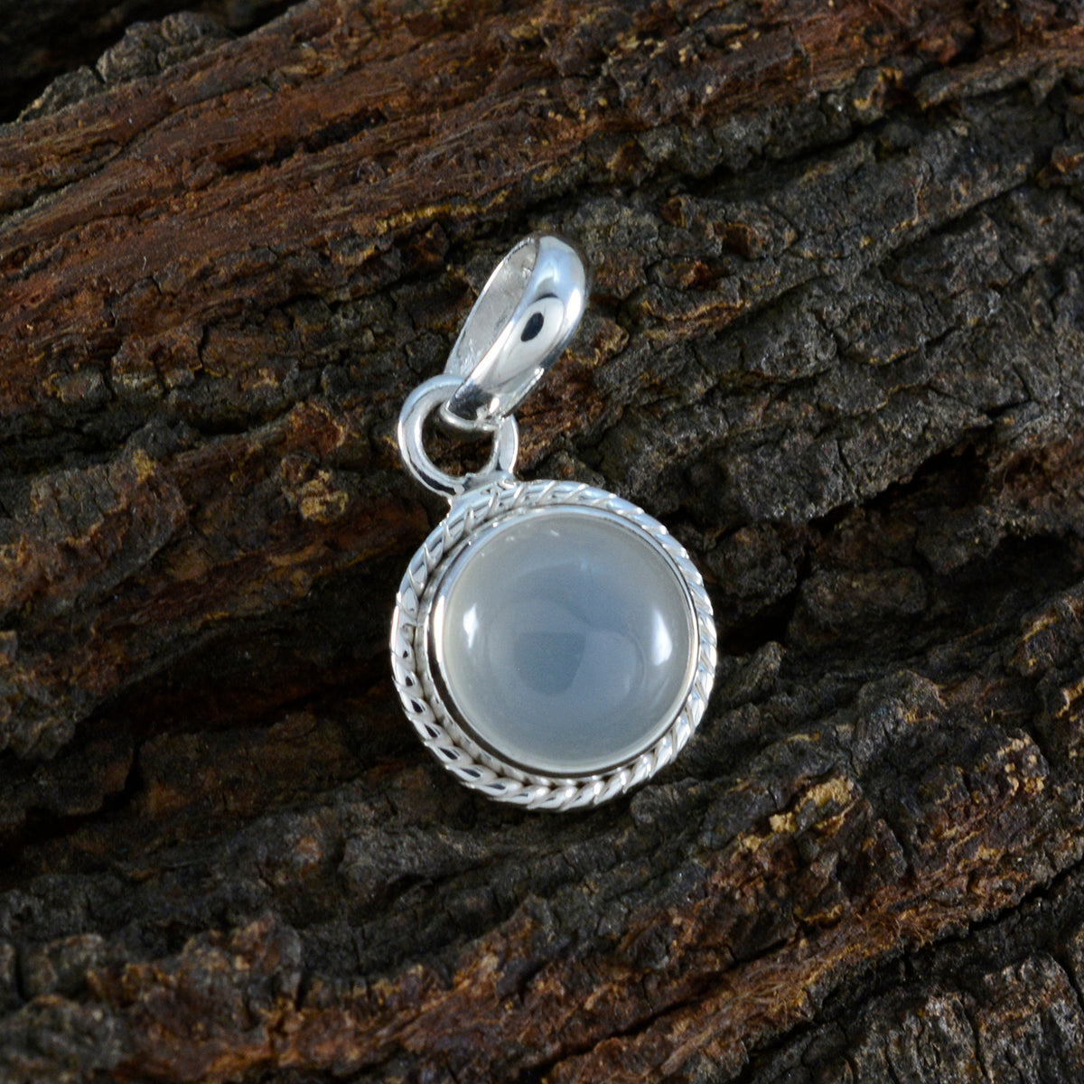 Riyo – pierres précieuses engageantes, cabochon rond, pierre de lune arc-en-ciel blanche, pendentif en argent massif, cadeau pour mariage