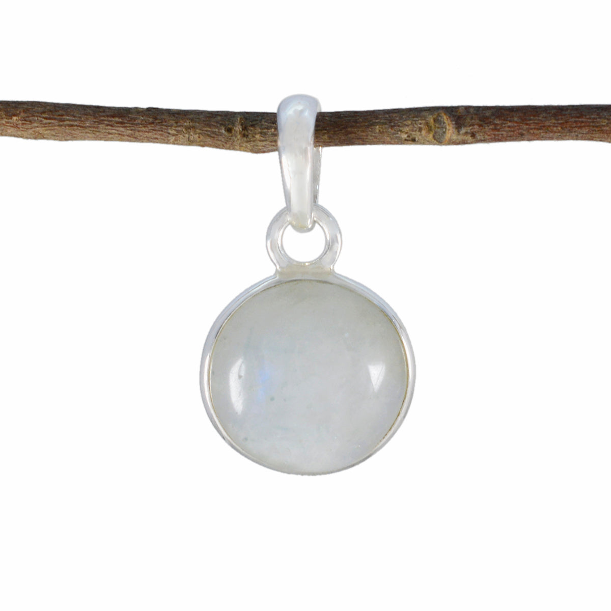 Riyo prachtige edelstenen ronde cabochon witte regenboog maansteen zilveren hanger cadeau voor vrouw