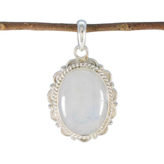 riyo bäddbar ädelsten oval cabochon vit regnbåge månsten 1204 sterling silver hänge present till flickvän