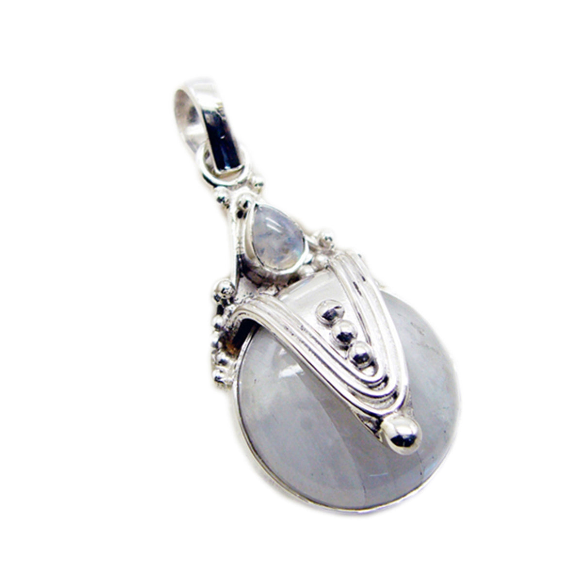 Riyo jolie pierre précieuse ronde cabochon blanc arc-en-ciel pierre de lune pendentif en argent sterling cadeau pour la main
