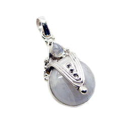 Подвеска из стерлингового серебра riyo с красивым драгоценным камнем, круглый кабошон, белая радуга, лунный камень, подарок для ручной работы