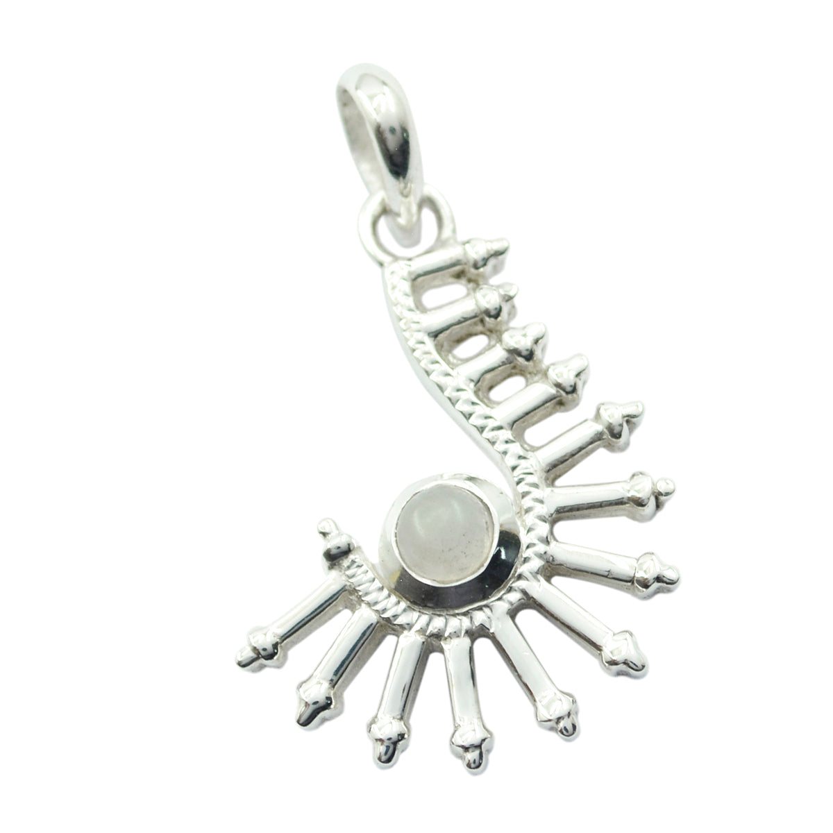Riyo Charming Gems Round Cabochon White Rainbow Moonstone Solid Silver Pendant Gift For Good Friday